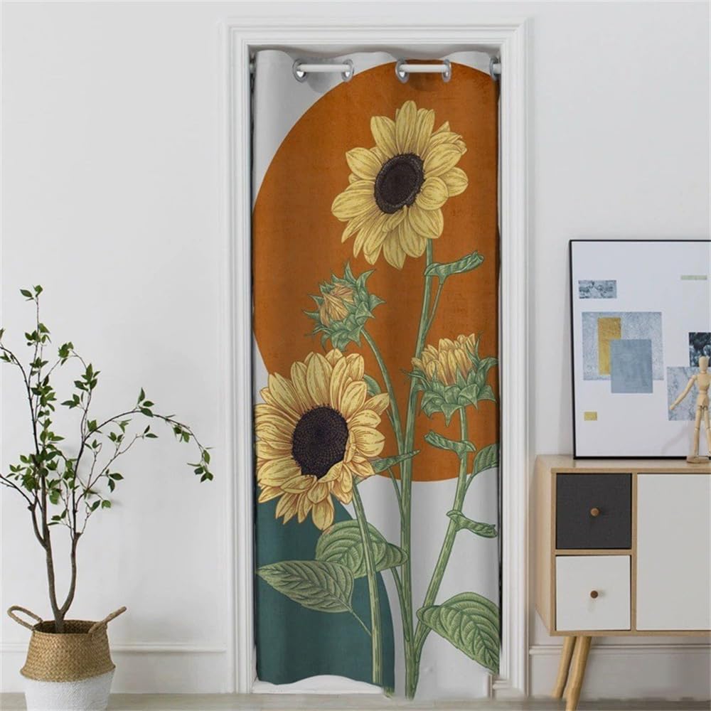 Odot Rideau de Porte à Oeillets Interieur, Rideau Occultant avec Imprimé Tournesol, Moderne Rideau de Séparation de Piece pour Entrée, Salon et Chambre - 1 Panneau (200x180cm,Tournesol 1)