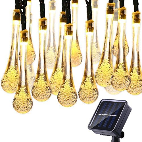 Outdoor Solar String Light, 20ft 30LEDs Waterproof Fairy Waterdrop Lights Decorative Ambiance Lighting for Garden, Outdoor, Patio, Lawn and Holiday Decorations (Warm White)
