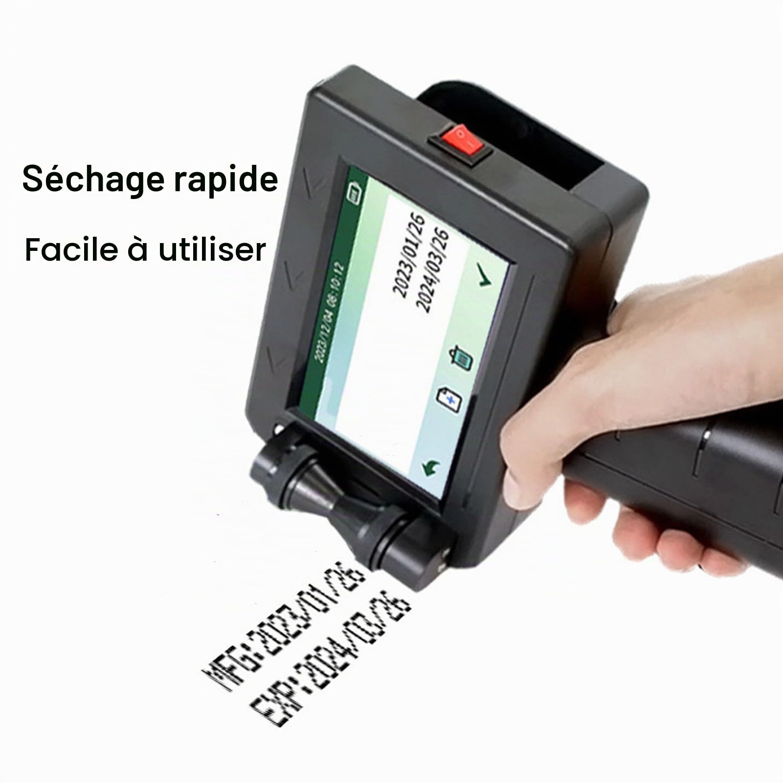Imprimante Portable à Jet d'Encre avec Écran Tactile 4,3 Pouces, Séchage Rapide 12,7 mm