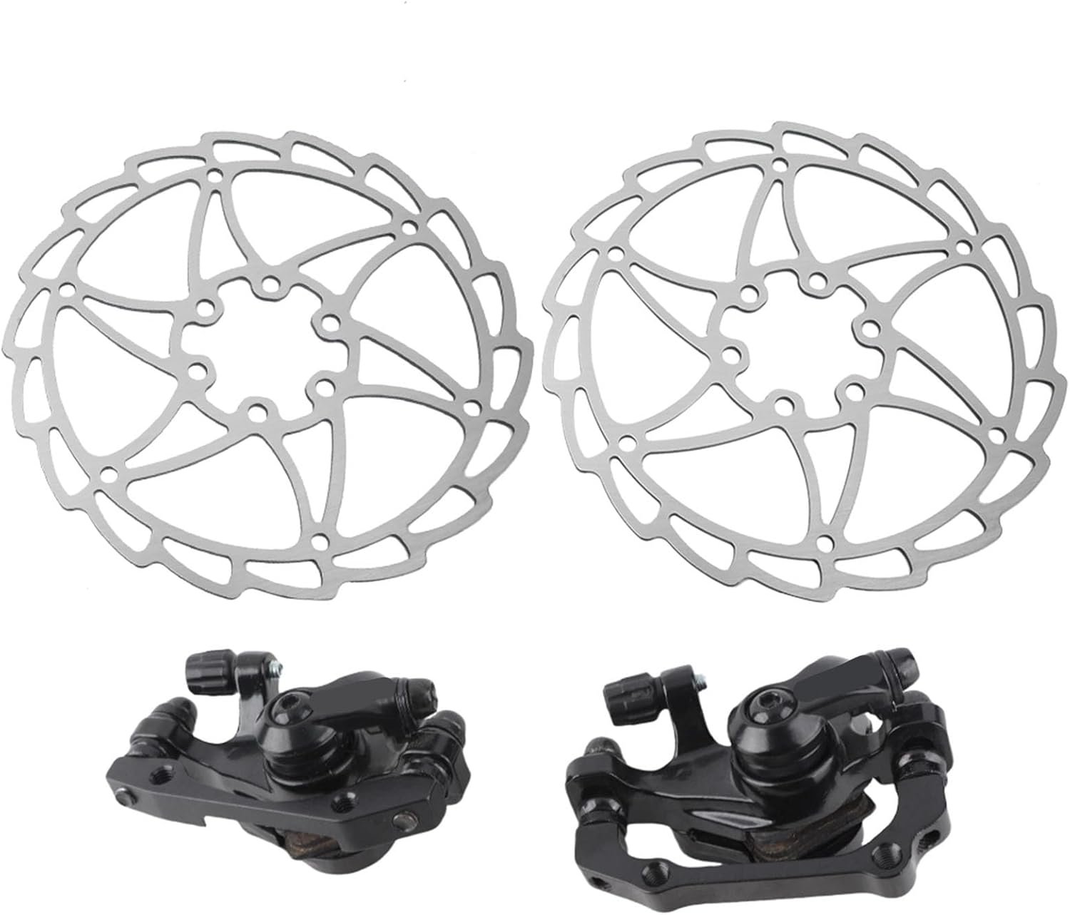 Mountain Bike Stainless Steel Disc Brake Caliper Set, Universal Bicycle Accessory, Easy Installation, Durable and Stable, Includes 2 Disc Brakes and 2 Disc Brake Pieces
