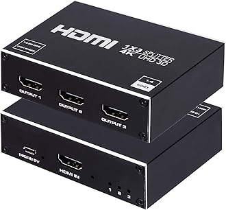 ENBUER 1x3 HDMI Splitter, 1 in 3 Out HDMI Splitter Audio Video Distributor Box Support 3D & 4K x 2K Compatible for HDTV, STB, DVD, PS3, Projector Etc