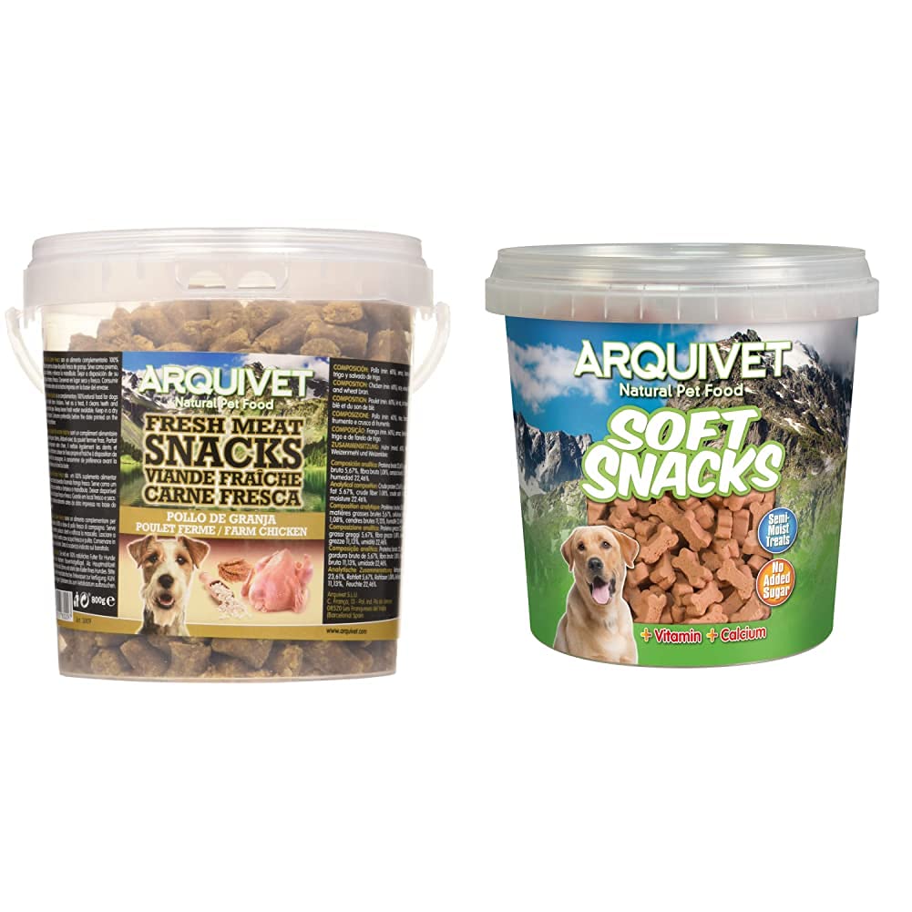 Arquivet Snacks para Perro Carne Fresca de Pollo de Granja Golosinas para Perro Chuches para Perro + Soft Snacks de salmón para Perro Snacks Naturales en Forma de huesitos