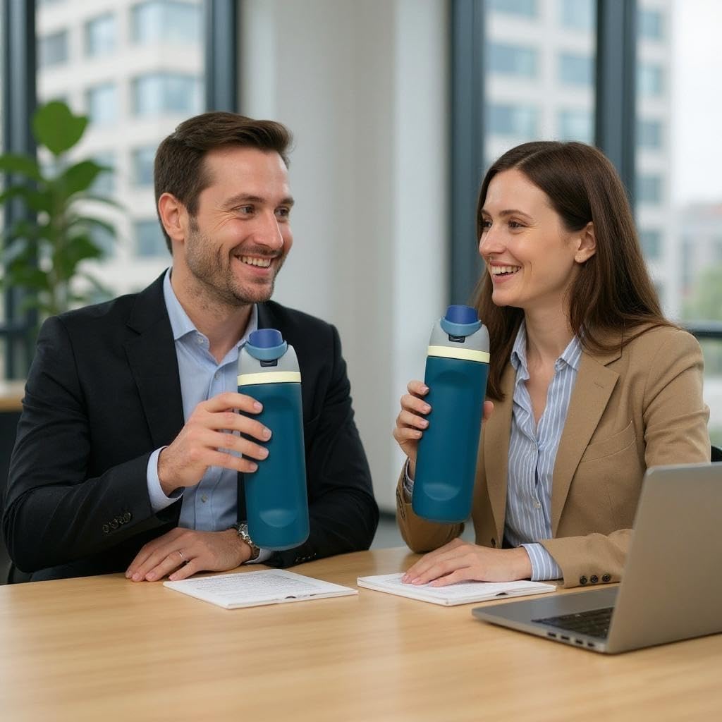 IVY-FlexiSip Insulated Water Bottle - 24oz Stainless Steel, Straw Lid, Vacuum Sealed, BPA-Free, 12Hrs Hot & Cold Up to 24Hrs - Ideal for Work, Gym, Outdoors, Travel - Denim Peacock Blue - Image 5