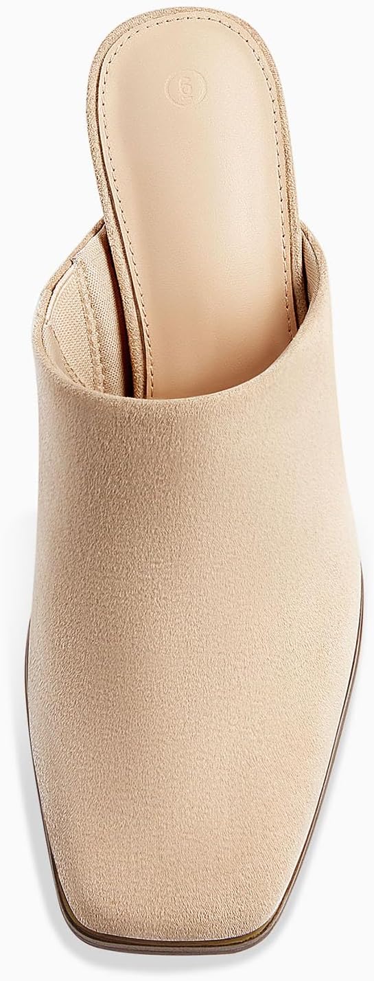 Trish Lucia Womens Chunky Stacked Heel Mules Closed Square Toe Heeled Slip on Clogs Casual Backless Loafers Shoes - Image 5