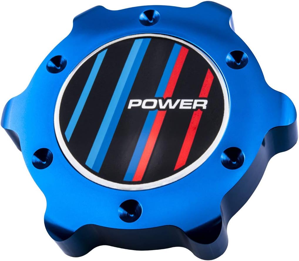 VMS RACING Blue Oil Cap Power BBRT Emblem in Billet Aluminum Compatible with BMW E21 E30 E36 E46 E83 E90 E92 E93 M3 X3 SAV 3 Series 318i 320i 323i 325ci 325es 325iX 328i 335i 75-13 1975-2013