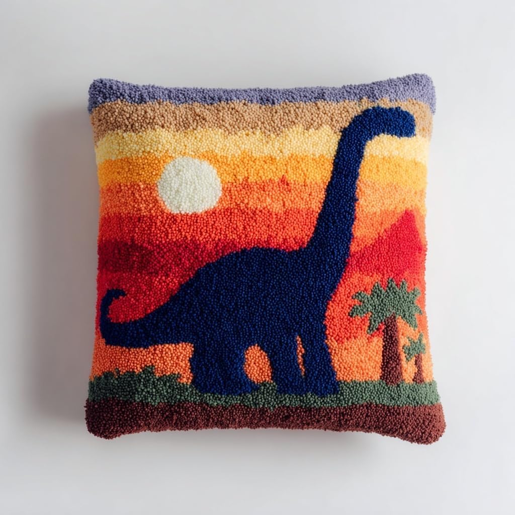 DIY Latch Hook Pillow Kit Dinosaur with Sunset 43x43cm-5