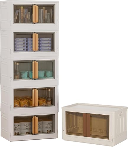 Karramlili Contenedores de almacenamiento con tapas, paquete de 5 contenedores plegables de 20 galones y 1 paquete de contenedores de almacenamiento