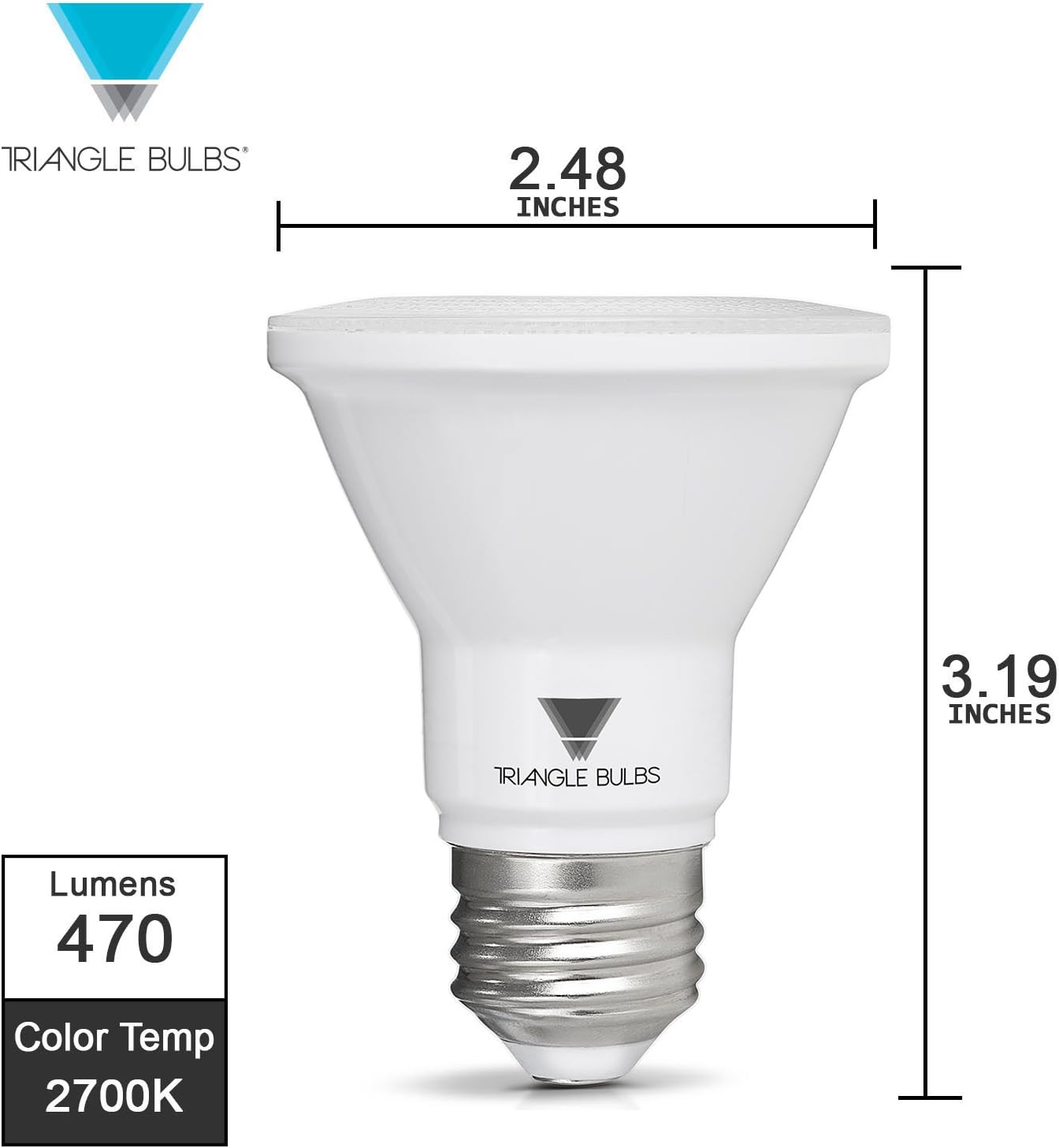 Triangle Bulbs (6 Pack 7-Watt (50-Watt) PAR20 LED Flood Light Bulb, Dimmable, UL Listed, Energy Star Certified,