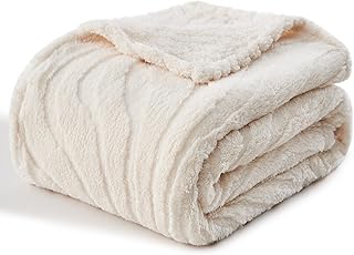 lifein Throw Blanket for Couch-Cream Wave Boho Throw Blanket, Soft Fleec...