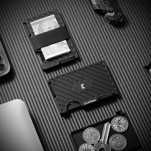 Image of Wallet for Men, Minimalist Metal Card Holder with Cash Strap, Slim Front Pocket Wallet, RFID Blocking, Black, LK-01