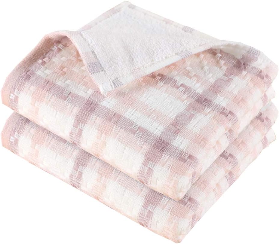 Onе-Dау Sаlе: Uр tо 40% оƒƒ Pidada Hand Towels Set of 2 Checkered Plaid Pattern 100% Cotton Absorbent Soft Towel for Bathroom 13 x 28 Inch (Pink)