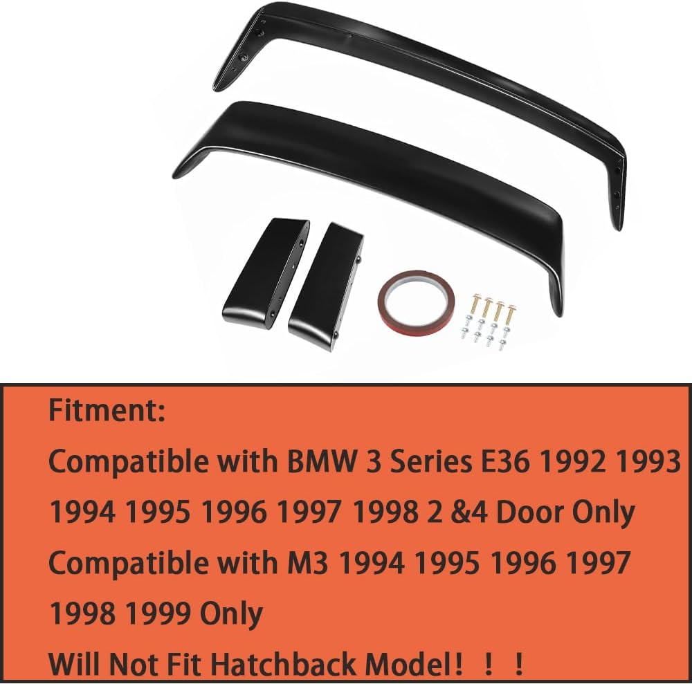 Rear Trunk Spoiler Wing Compatible with BMW 3 Series E36 1992-1998 M3 1994-1999 2 Door and 4 Door ZR1 Extended High PG Style Rear Trunk Spoiler Wing Lip Kit Gloss Black