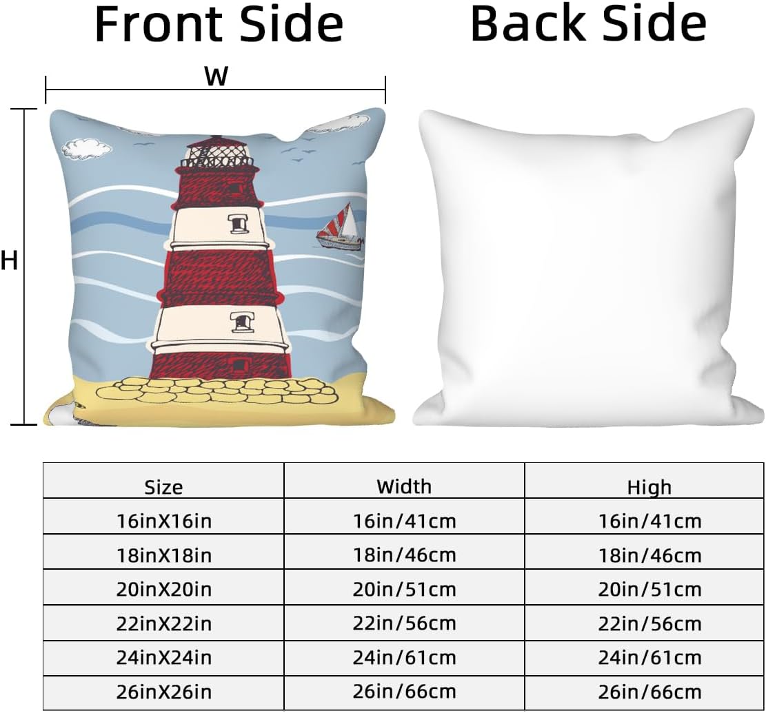 4 Pcs/Set Beach Throw Pillow Covers Summer Coastal Lighthouses Sailboat Loungers Minimalist Cold Seaside Holiday Linen Body Pillow Cover for Sofa Bedroom Patio Decorative, 20"x20"