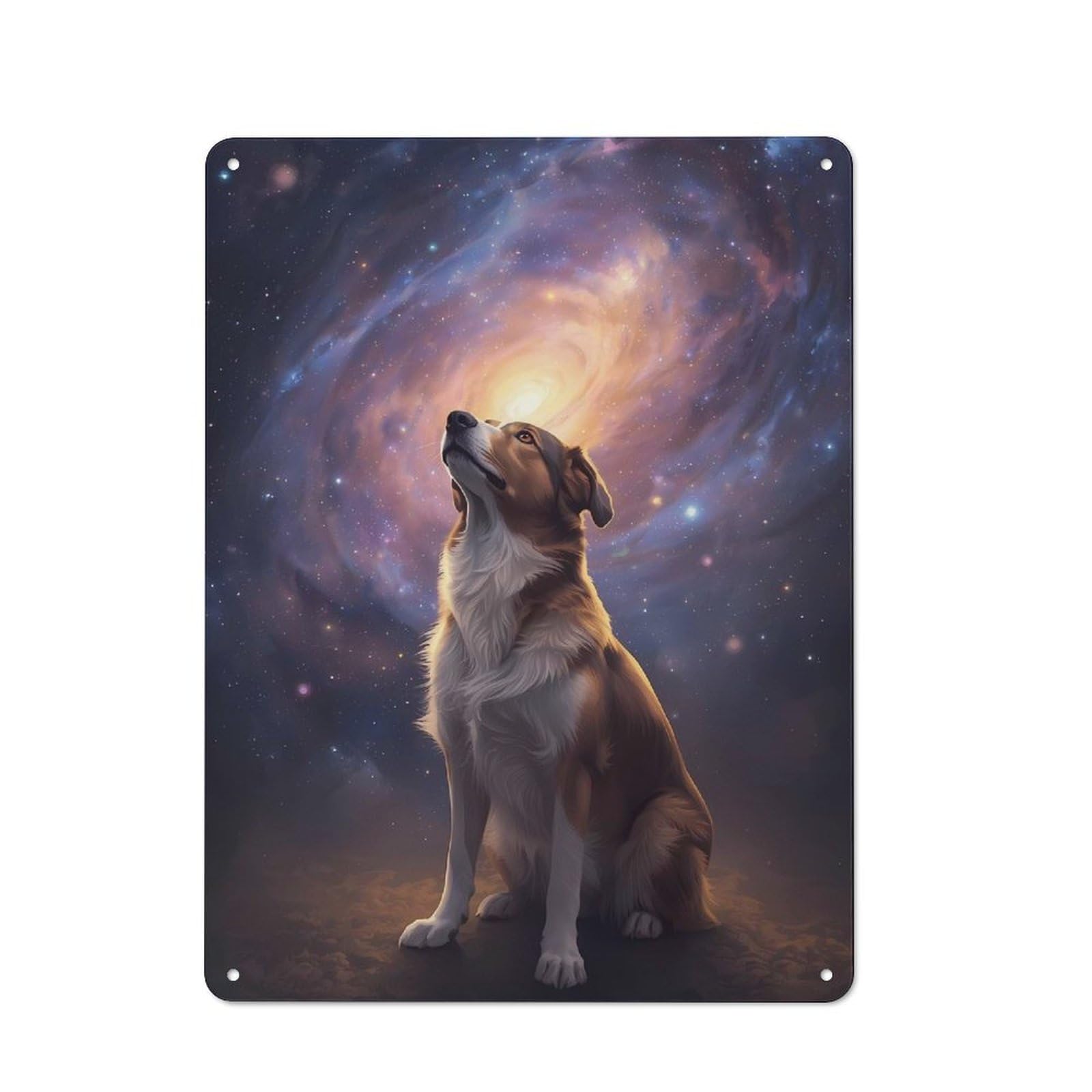 Junmoney Dog Gazing At Galaxy Metal Wall Sign 40X30cm, Rustic Decor For Home Bar Wall, Gift Idea At Christmas For Hosts Who Enjoy Retro Interiors