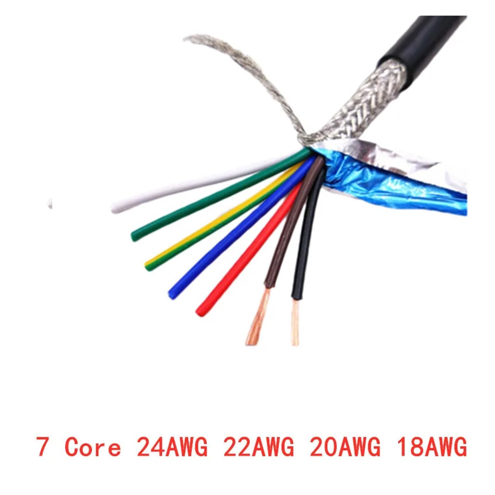 Cavo di segnale schermato, Cavo di controllo schermato isolato RVVP UL2464 22-26AWG 2-8 Core 5m PVC in rame puro(7 Core 22awg 5meter)