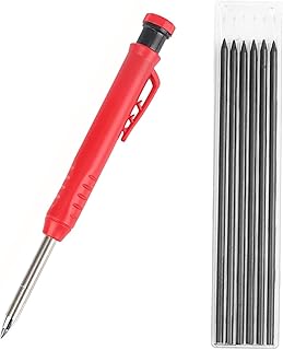 1Pcs Solid Carpenter Pencil With 6 Refill Refill Long Nosed Deep Hole Mechanical Pencil Marker,Long Head Deep Hole Marker Tools for Construction & Woodworking