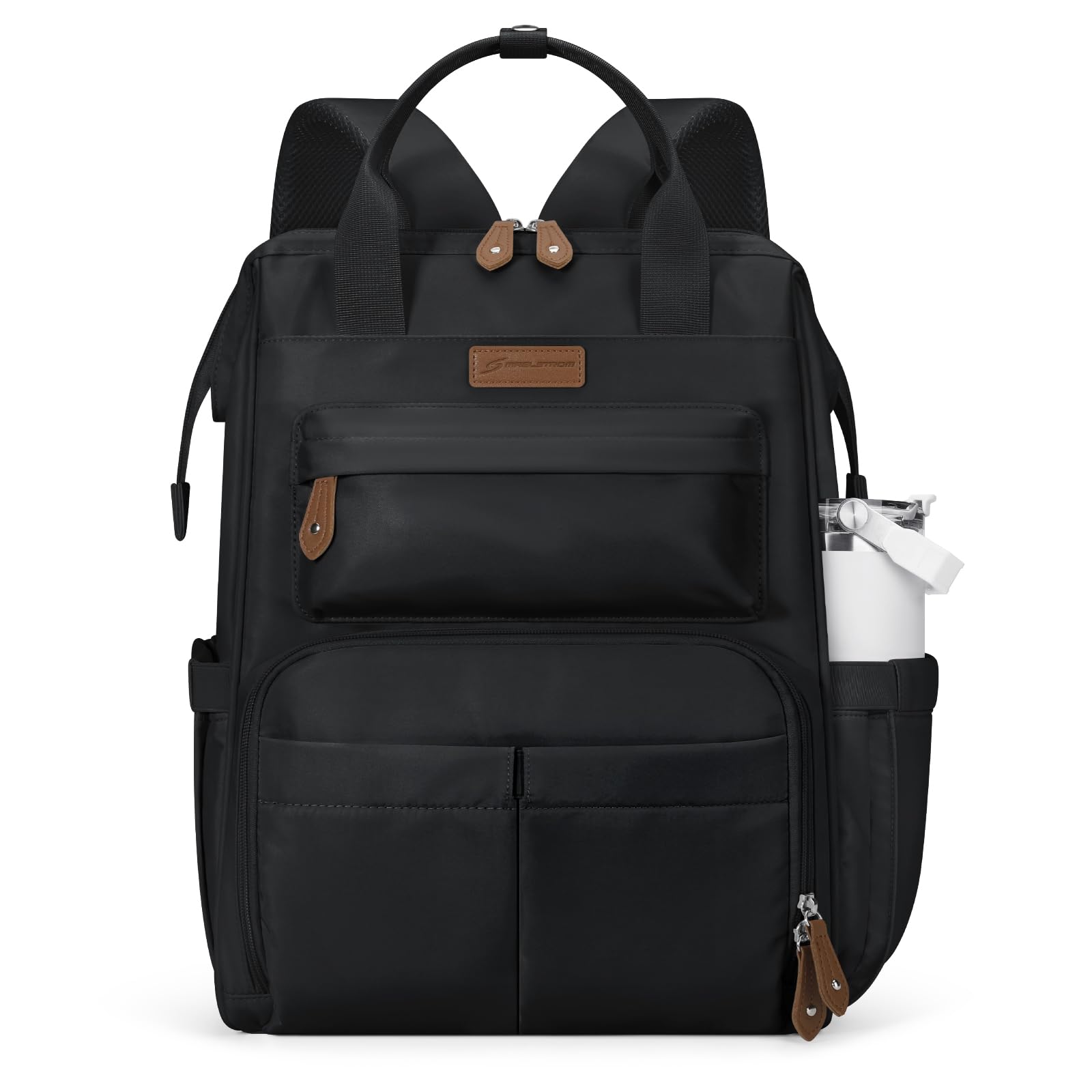 Maelstrom Laptop Backpack, Fits 15.6-17.3 Inch Travel Backpack for Women Men, Waterproof College School Computer Bag, Anti-theft Business Work Bag with Luggage Strap (Black, 25L)