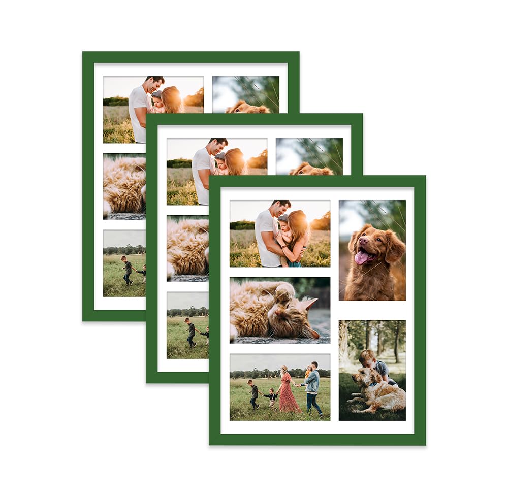 Green Multi Photo Frame - Holds 5 x 6x4 Pictures, Family Collage Picture Frame for Wall Display, 14x11 Frame size, Set of 3