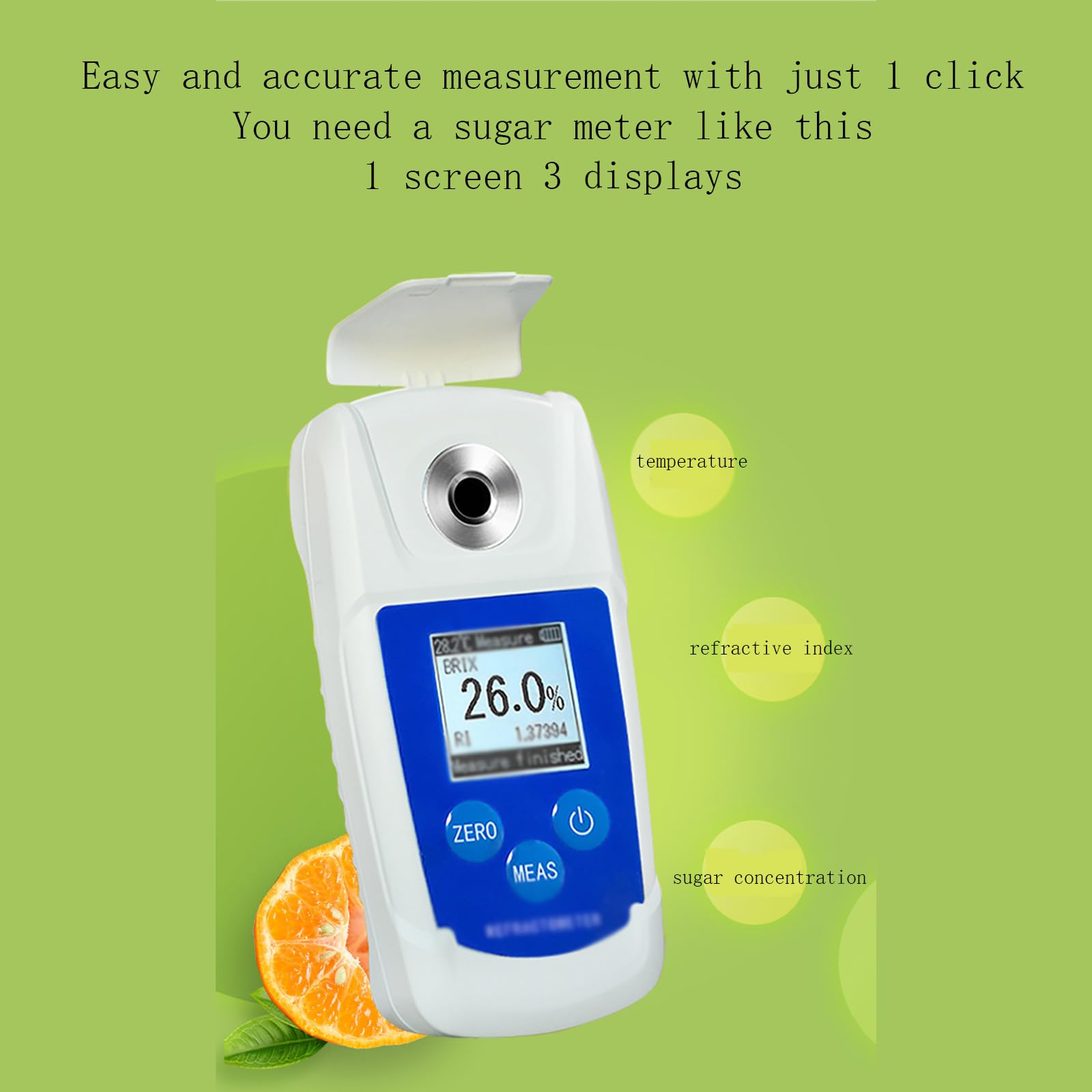 Digitales Zuckergehaltsmessgerät, hochpräziser Süßetester, 3 Funktionen: Temperatur/Zucker/Brechungsindex, zur Erkennung des Zuckergehalts verschiedener Früchte, Getränke und Säfte