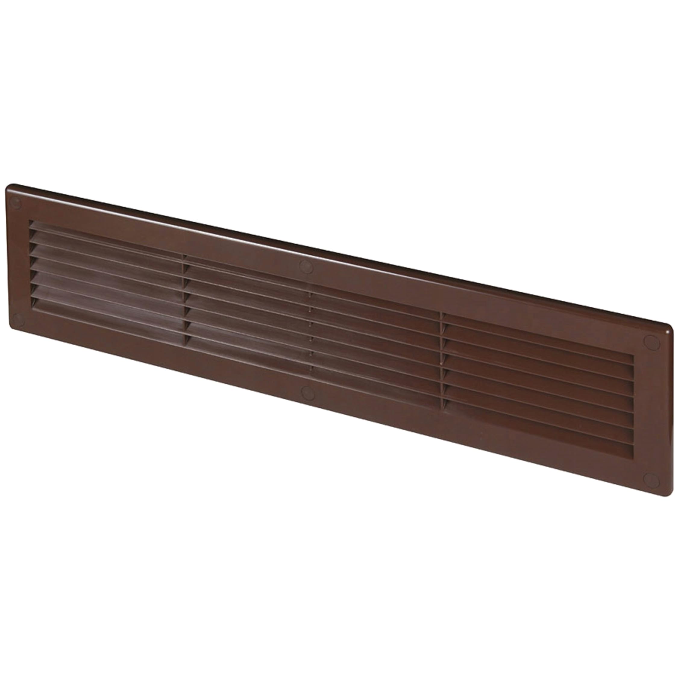 Brown Louvred Wall Vent Grille with Flyscreen and Screw Caps, 460 x 110 mm, Air Ventilation Duct Cover with Anti-Insect Mesh and Flat Back, Tough and Durable ABS Plastic — image 1