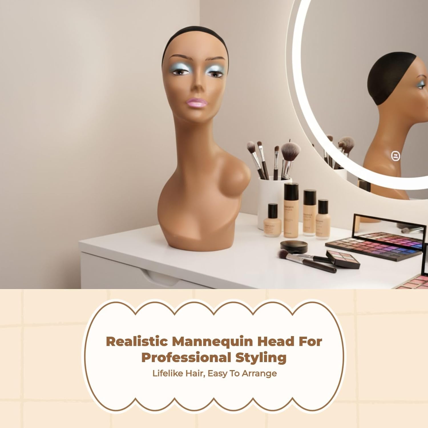 Generic Female Wig Stand Mannequin Head, Style D, Adult, Half Length, Height: 48cm (18.90inch), Head Circumference: 53cm (20.87inch), Polypropylene (PP) Material