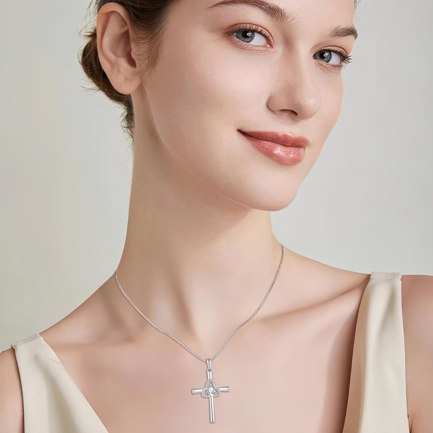 Celtic Cross Necklace 925 Sterling Silver Celtic Knot Crucifix Christian Religious Pendant Irish Jewelry for Women - Image 2