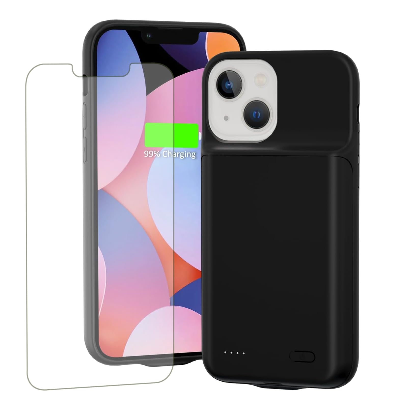 Cover Batteria 7500mAh Per IPhone 13/13 Pro/14 - Custodia Ricaricabile Viola Con Vetro Temperato