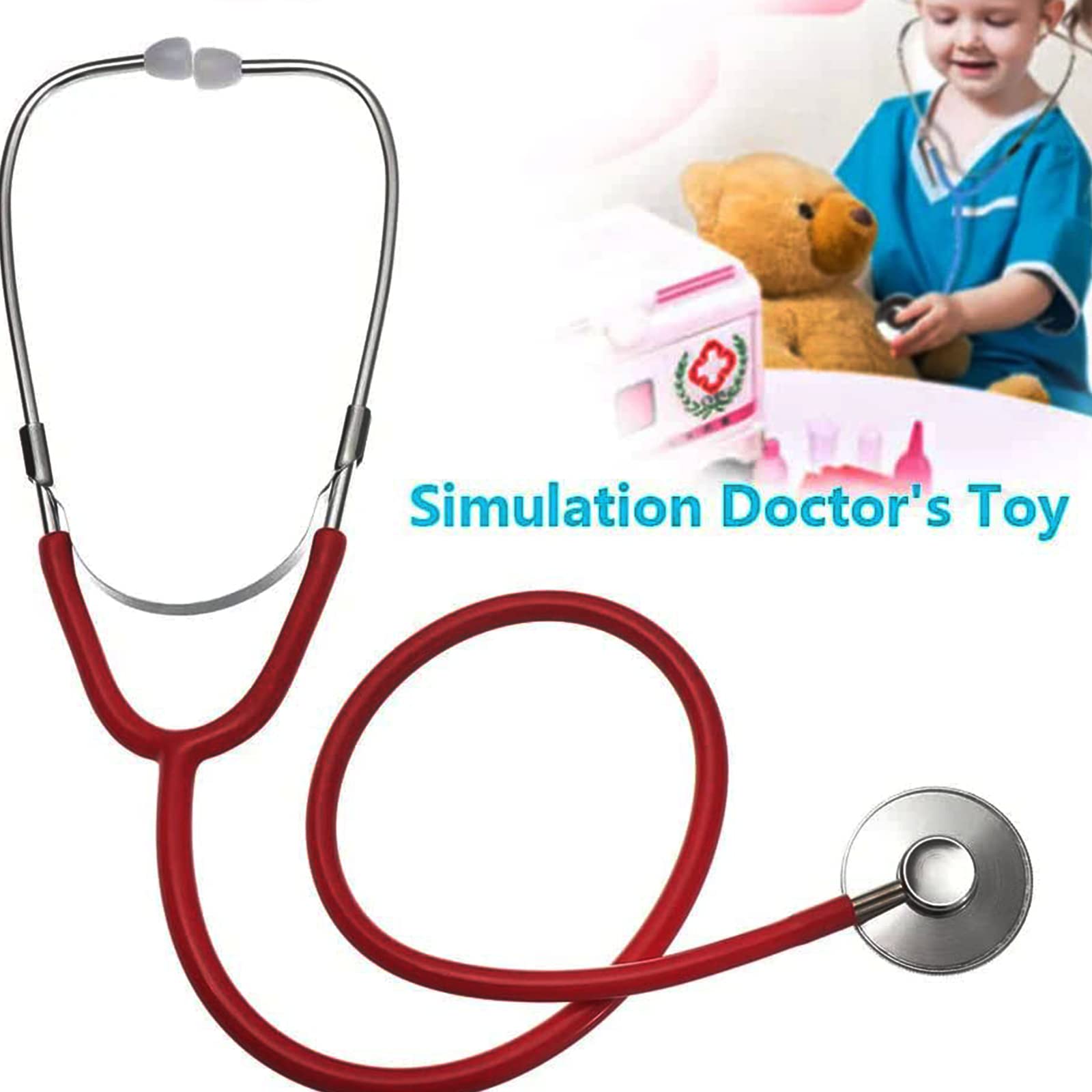 Stetoscopio Giocattolo Per Bambini In Metallo – Simulazione Medico Per Giochi Di Ruolo – Colore Rosso - 4