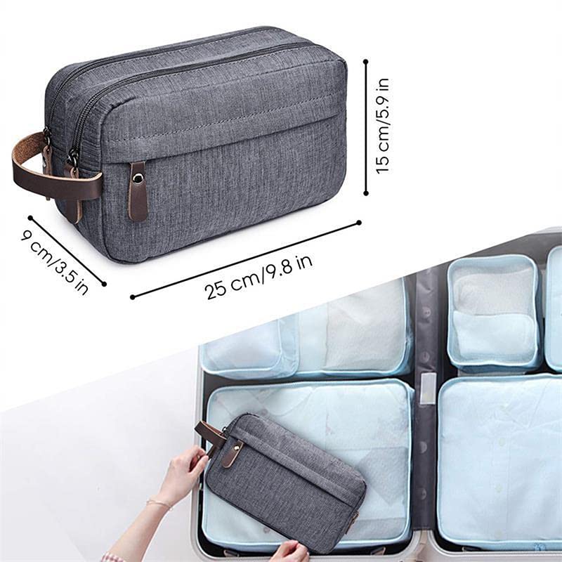 Beauty Case Casual in Tela con Manico in Pelle, Borsa da Viaggio per Uomo, da Bagno e da rasatura, Organizer Impermeabile per Articoli da Toilette da Donna.