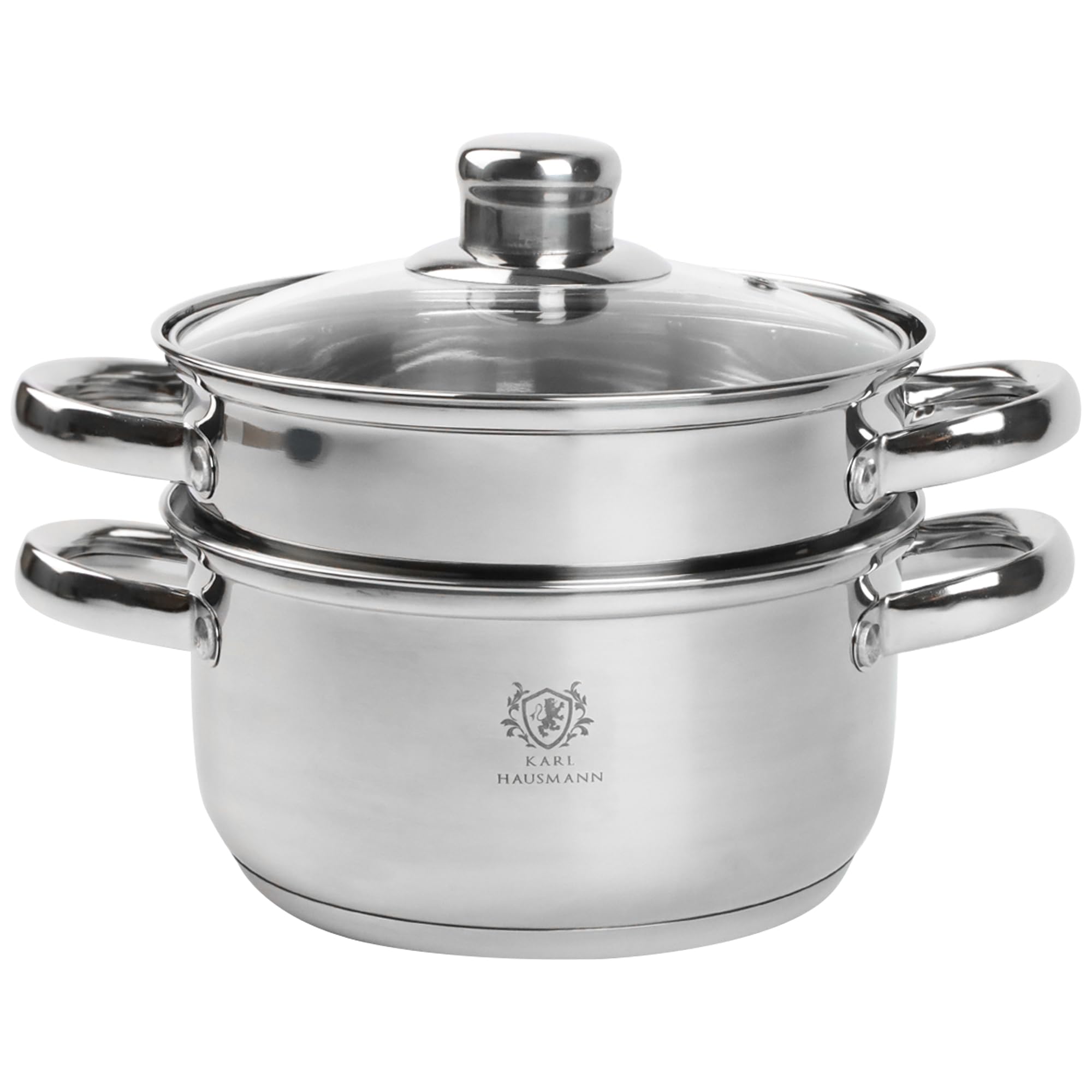 KARL HAUSMANN Vaporera 2,1L 18 cm - Olla Vapor De Acero Inoxidable Para Inducción, Vaporera Con Tapa De Vidrio Para Verduras, Pescado, Dumplings Y Patatas