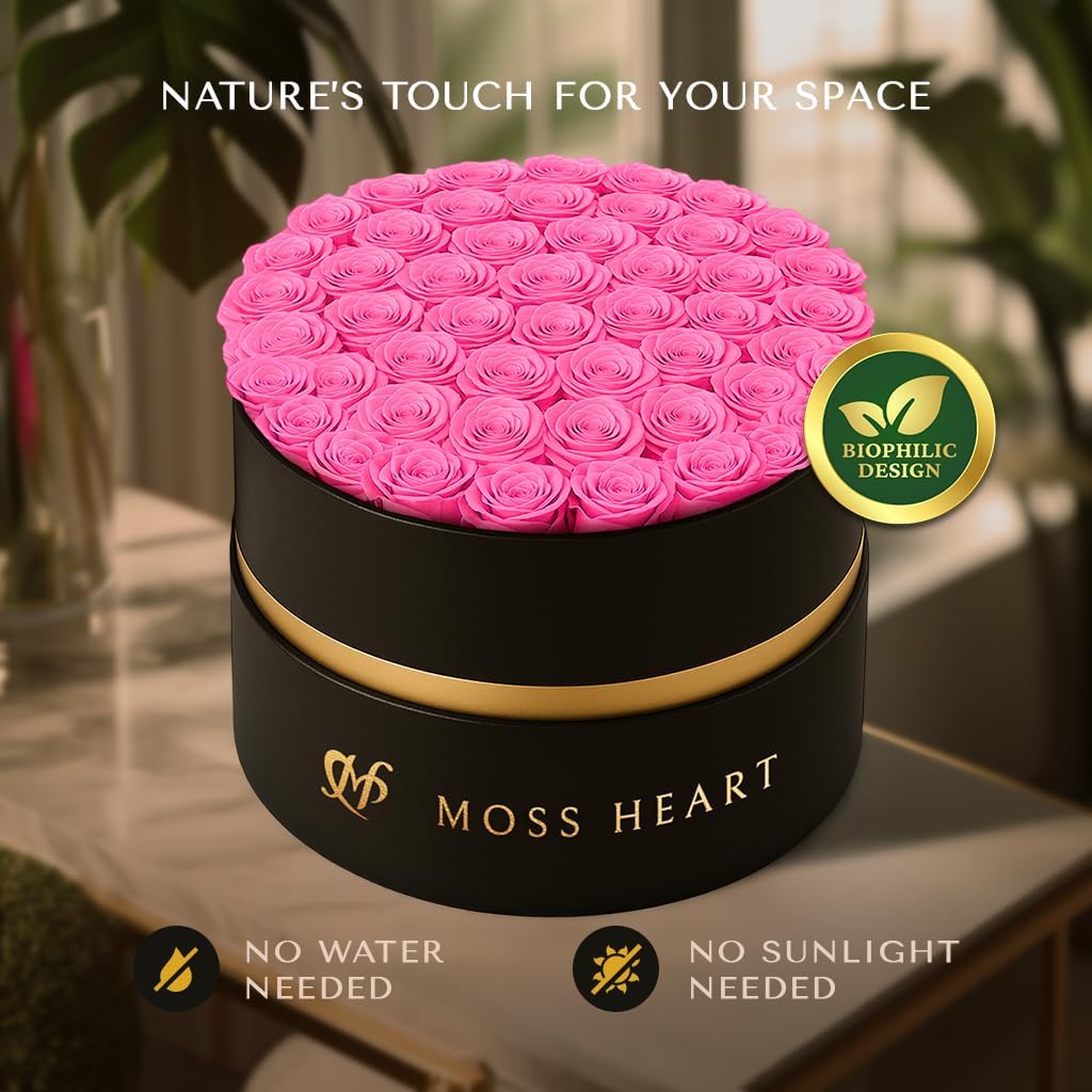 50 Preserved Roses in Designer Round Box, Real Forever Roses, Long-Lasting 1+ Year, No Watering, Luxury Home Décor Arrangement, Valentine’s Day Gift for Wife or Girlfriend - Image 9