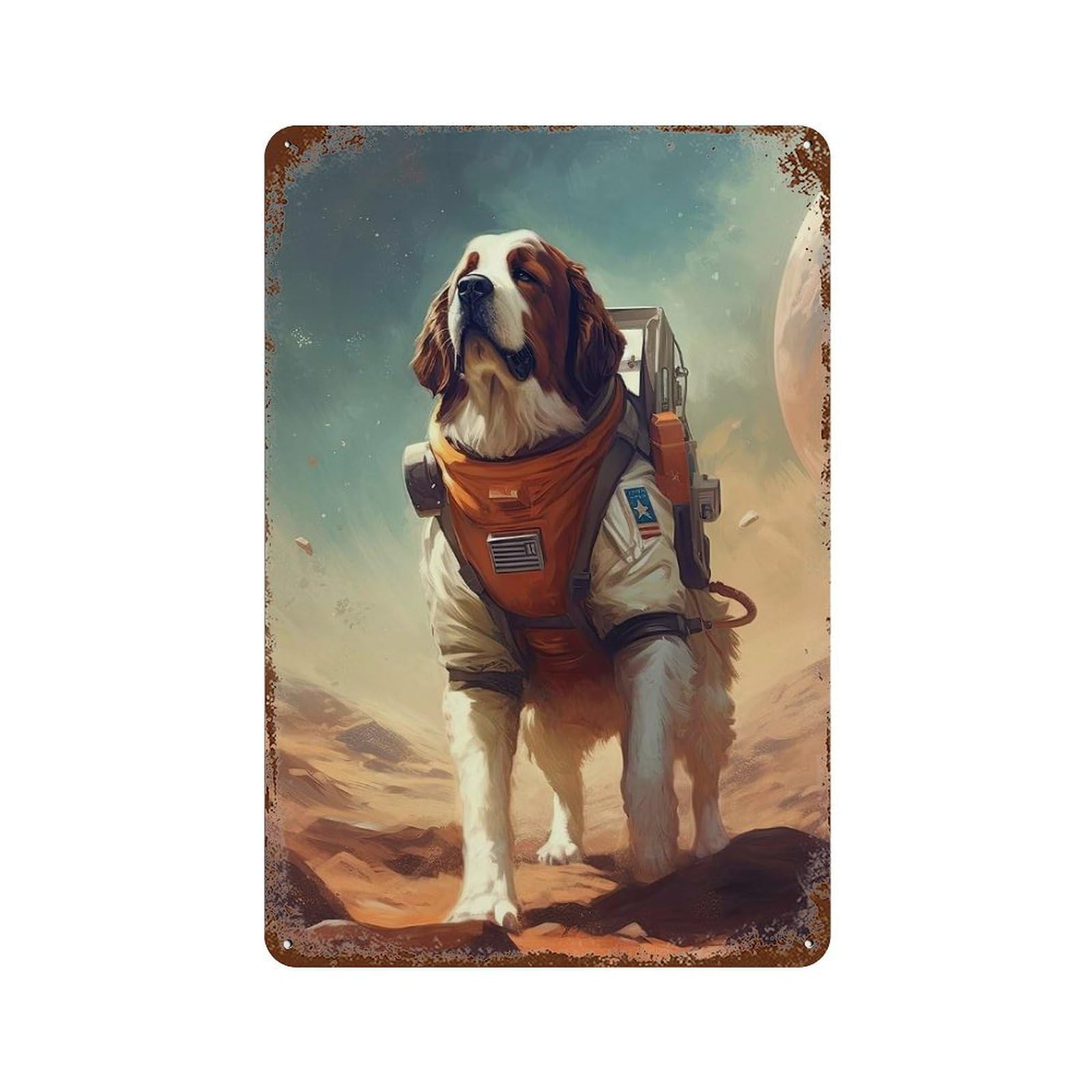 Garage Style Saint Bernard Mars Rust Effect Tin Sign 11.8"x7.9", Farmhouse Wall Decor for Bar And Workshop