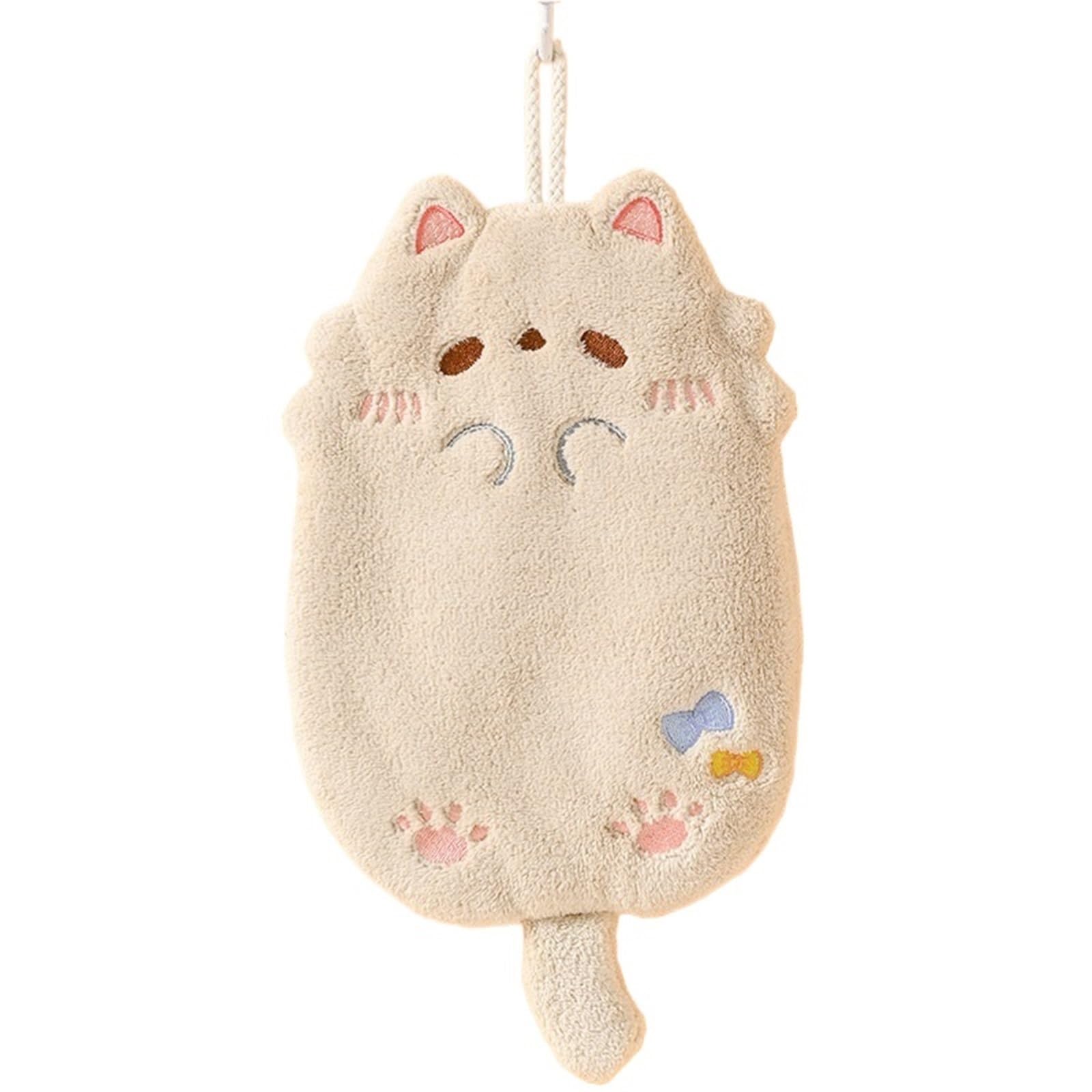 WSQHAO 3Pcs Cartoon Cat Kitchen Cleaning Towel Hanging Loops Hand Towels Microfiber Soft Absorbent Cloth Rag for Hand(Color2)