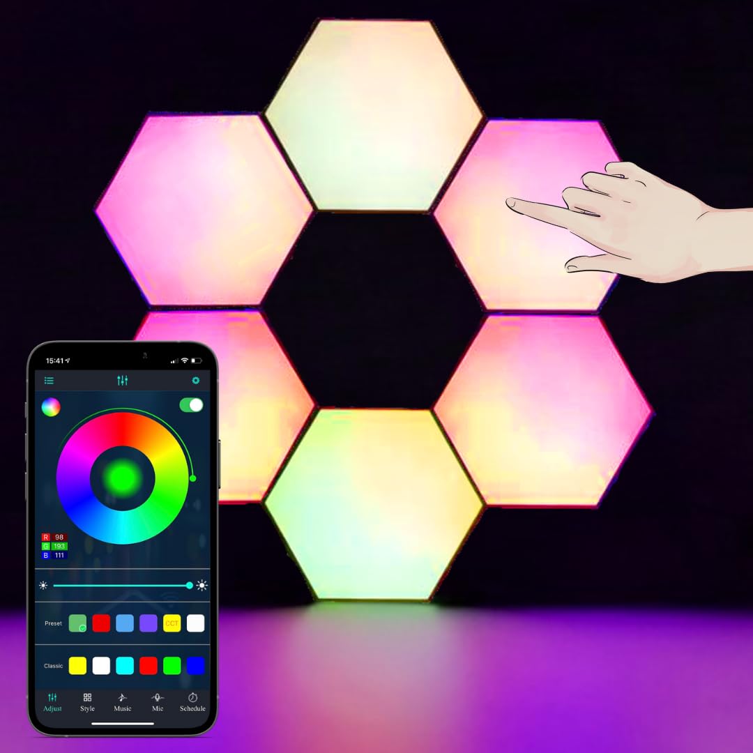 Hexagon LED Lights Touch - Wandleuchte Innen - RGB LED Beleuchtung - Gaming Zubehör - Hexagon LED Panels - 10 Stück
