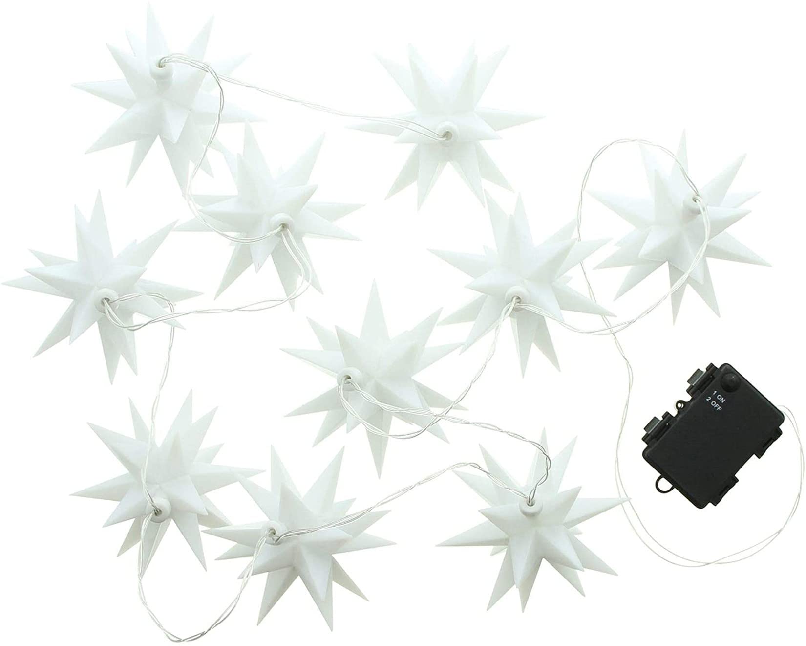Outdoor Lichterkette Sterne mit Timer, 230 cm lang, 10 LED Lichter warmweiß in Stern-Form, Batterie-betrieben, Weihnachtsbeleuchtung für Wohnzimmer, Garten, Balkon und Terrasse, wetterfest für Außen