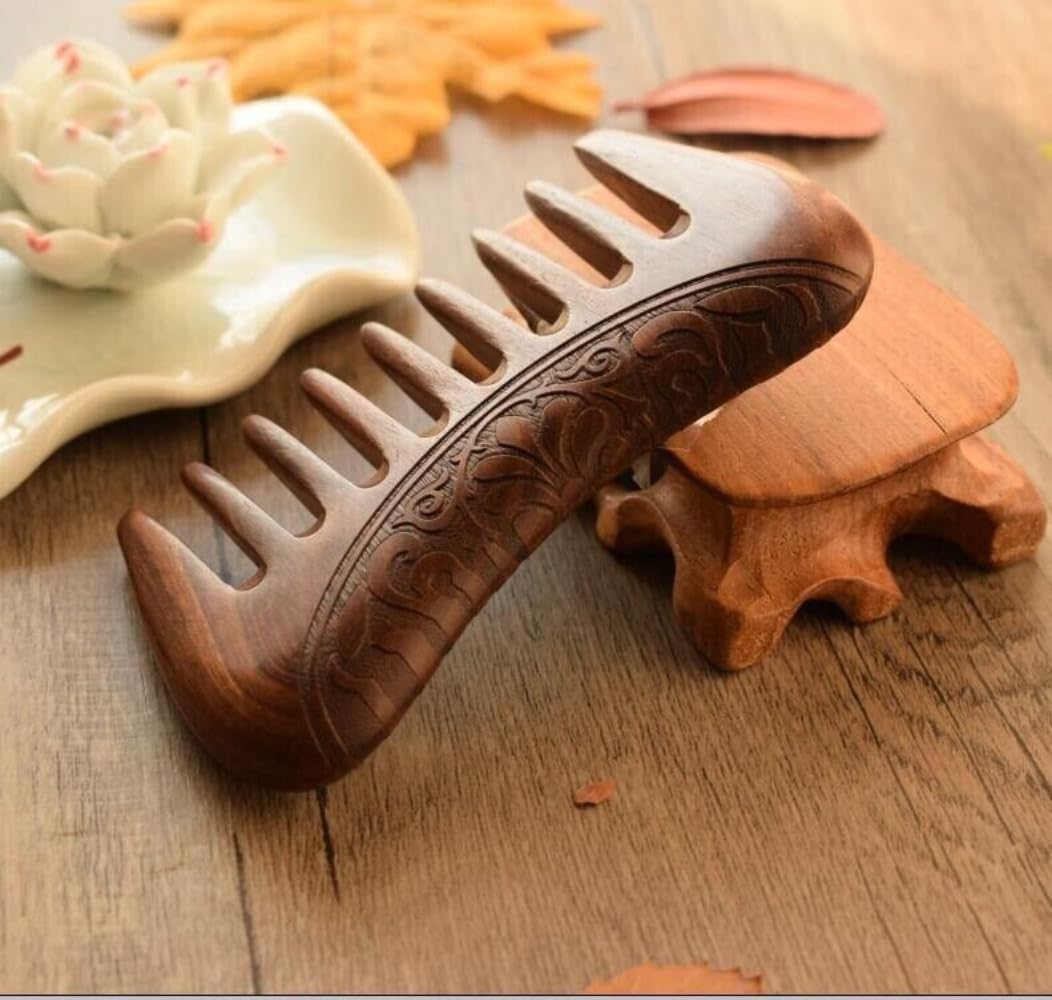 1 peine de madera de sándalo natural con dientes anchos