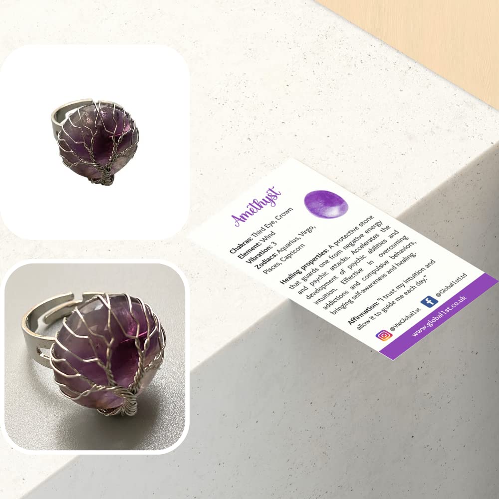VIE Wire Wrapped Tree of Life Ring, 2cm, Amethyst, Natural - Image 3