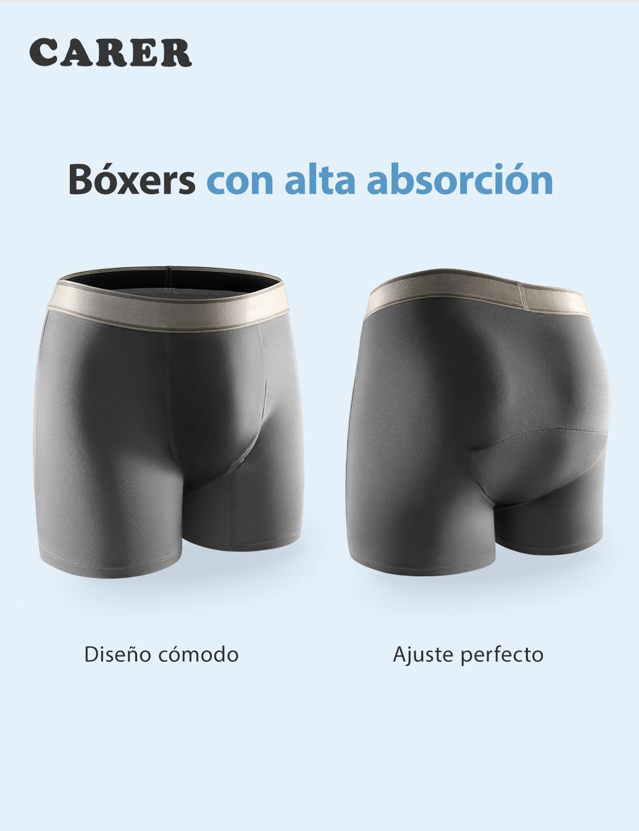 Carer Pack 3 Calzoncillos Incontinencia Hombre de Algodón, 150ml Absorbencia Lavables Reutilizables Antifugas Boxer Hombre, Surtido Talla XL