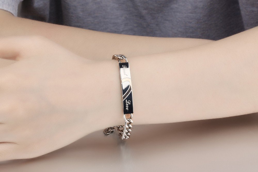Kim Johanson Edelstahl Pärchen Schmuckset "Love Key" Armbänder & Ketten für verliebte in Silber mit Roségold & Schwarz inkl. Schmuckbeutel