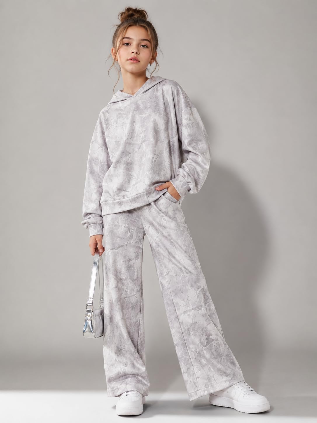 Cakaner Girls Sweatsuit Hoodie & Wide Leg Pants Set Long Sleeve Sweatshirt and Sweatpants Fall School Clothes Size 7-16