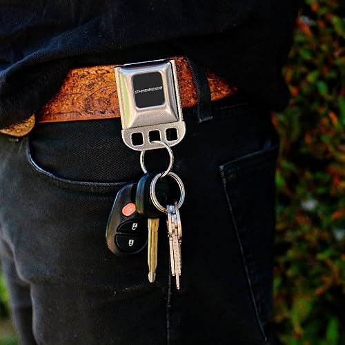 Miniatura 3 de Llavero Dodge, llavero con hebilla para cinturón de seguridad, texto en negrita CHARGER, Cromado