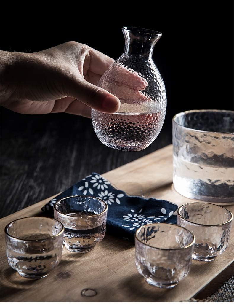 Sake Set of 6 Pieces Japanese Style Sake Set Glass Crafts for Warm/Cold Sake Service