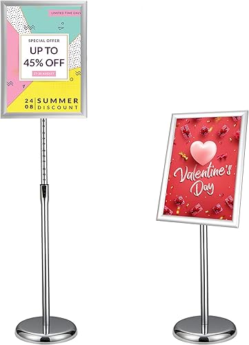 GOOTUE Soporte de letrero ajustable resistente de 11 x 17 pulgadas, soporte de letrero de suelo, vista vertical y horizontal, 1 paquete, plateado.