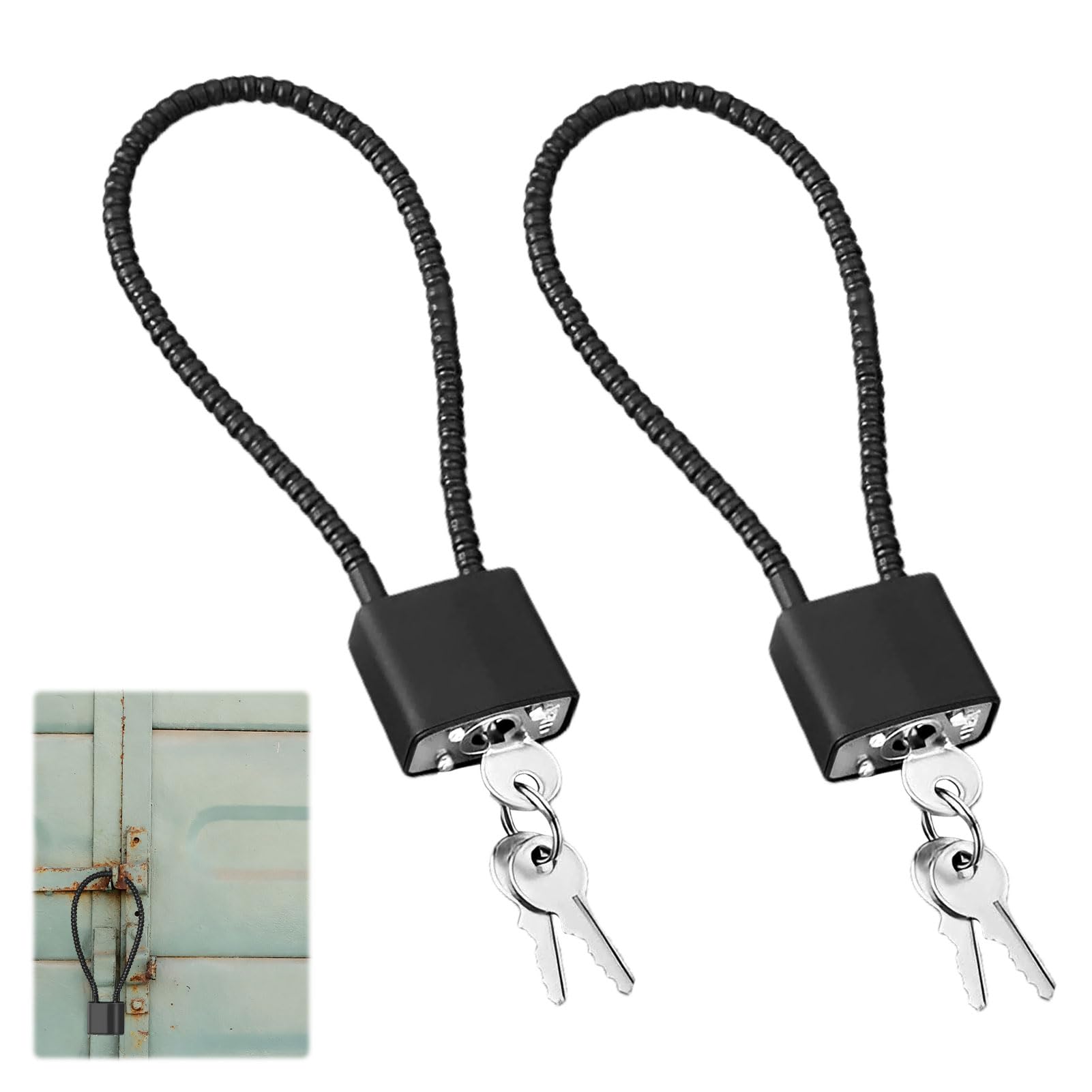 2 Pcs Steel Rope Padlocks with Keys and Heavy Duty Long Shackle Padlocks,P adlocks with Keys,Wire P adlock,Cable P adlocks,Flexible Cable P adlock for Outdoor, Indoor,Wheelie,Bin,Bicycle(Black)