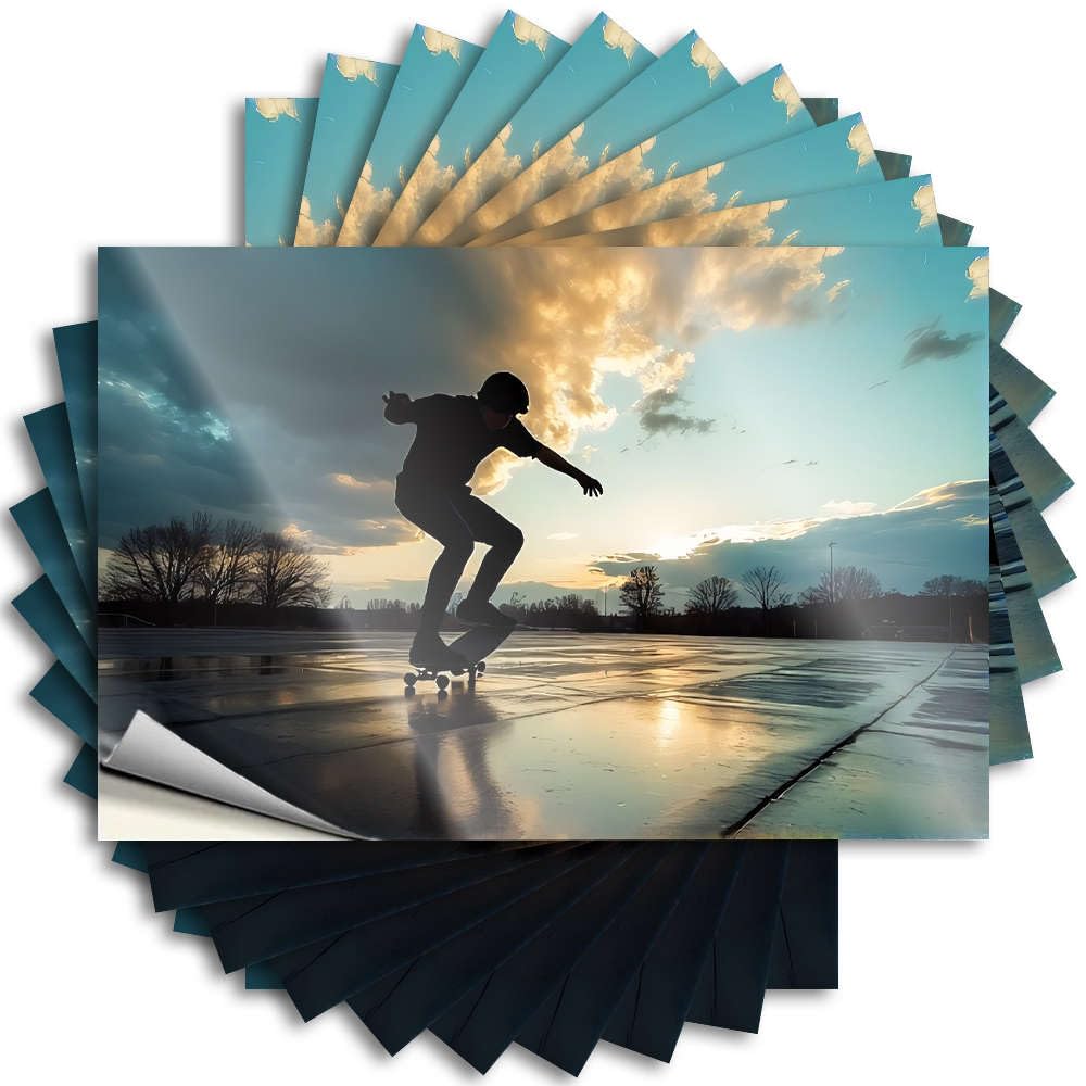 Decorations for The Kitchen Door Sticker | A Skateboarder Rides On A Wet Surface During Sunset. Personalized for Teen Decor(12X18CM)