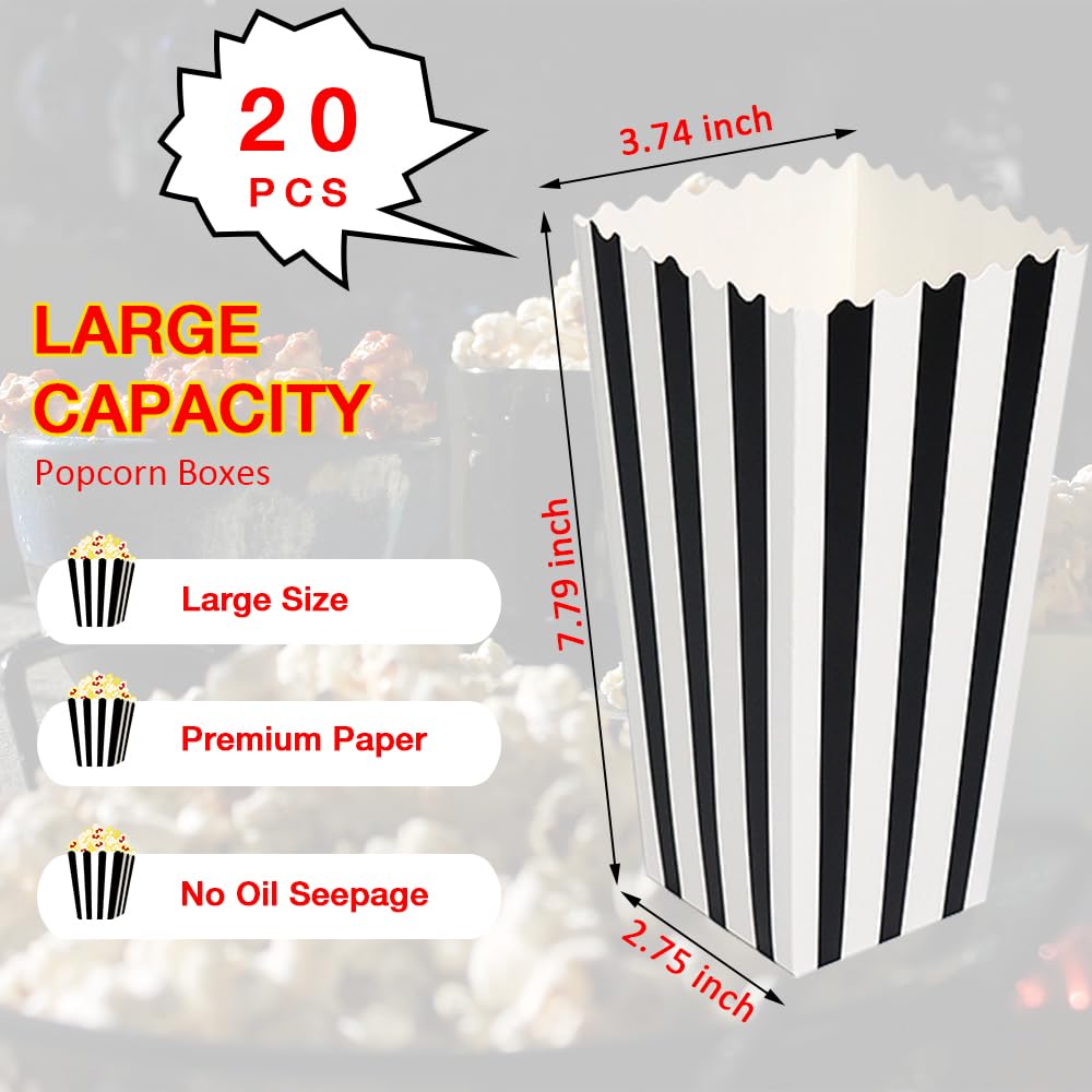 Pharamat 20 Pcs Black Paper Popcorn Boxes, Disposable Popcorn Containers for Party(7.79 x 3.74inch)