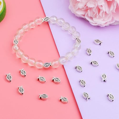 Miniatura 5 de 100 cuentas espaciadoras de peces de Jesús, cuentas religiosas de aleación tibetana, forma de pez cristiano, cuentas sueltas para manualidades,