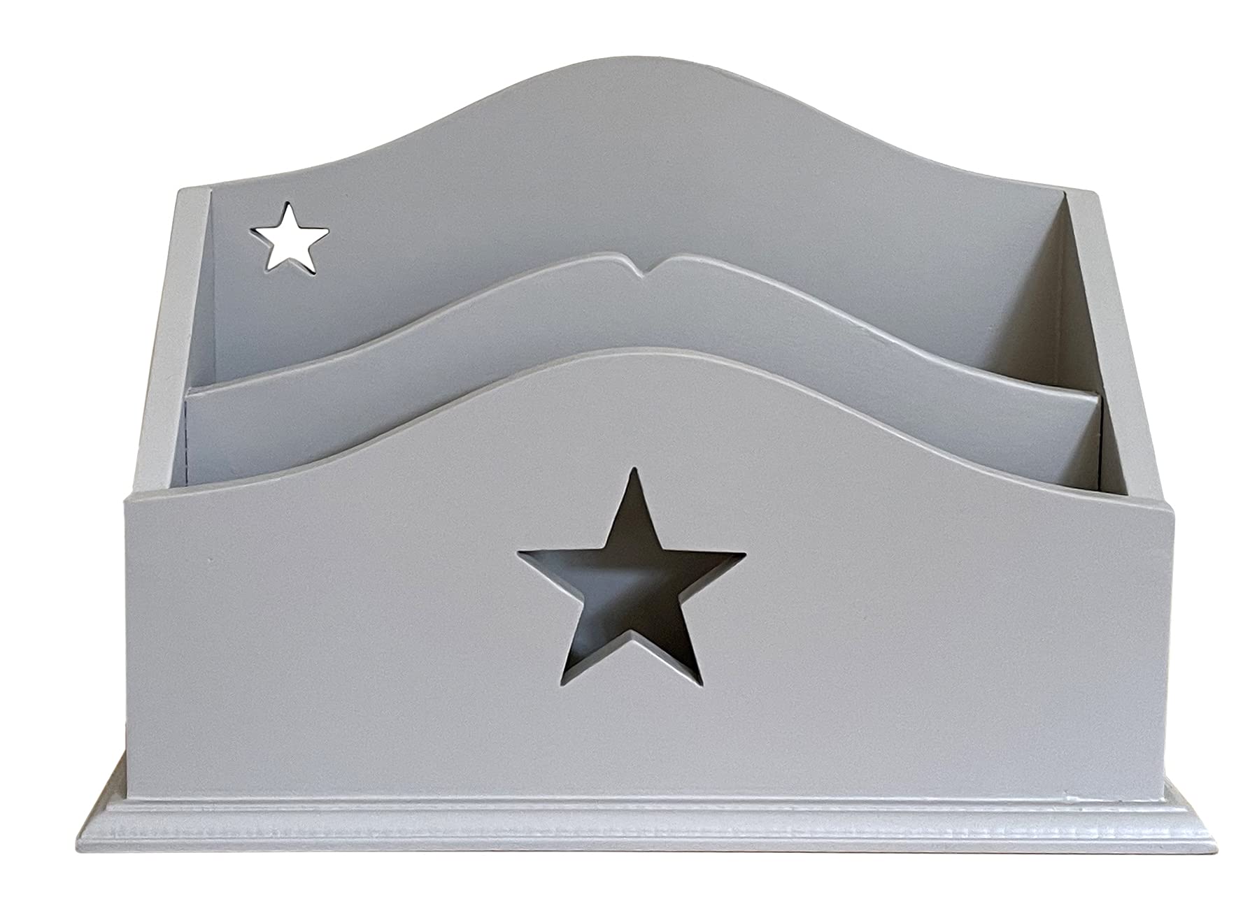 Grey Wooden Letter Rack with Cut-Out Star Window - Space-Saving Organizer for Letters, Mail, and Documents - 26cm x 18cm x 9cm - Stylish Home Decor