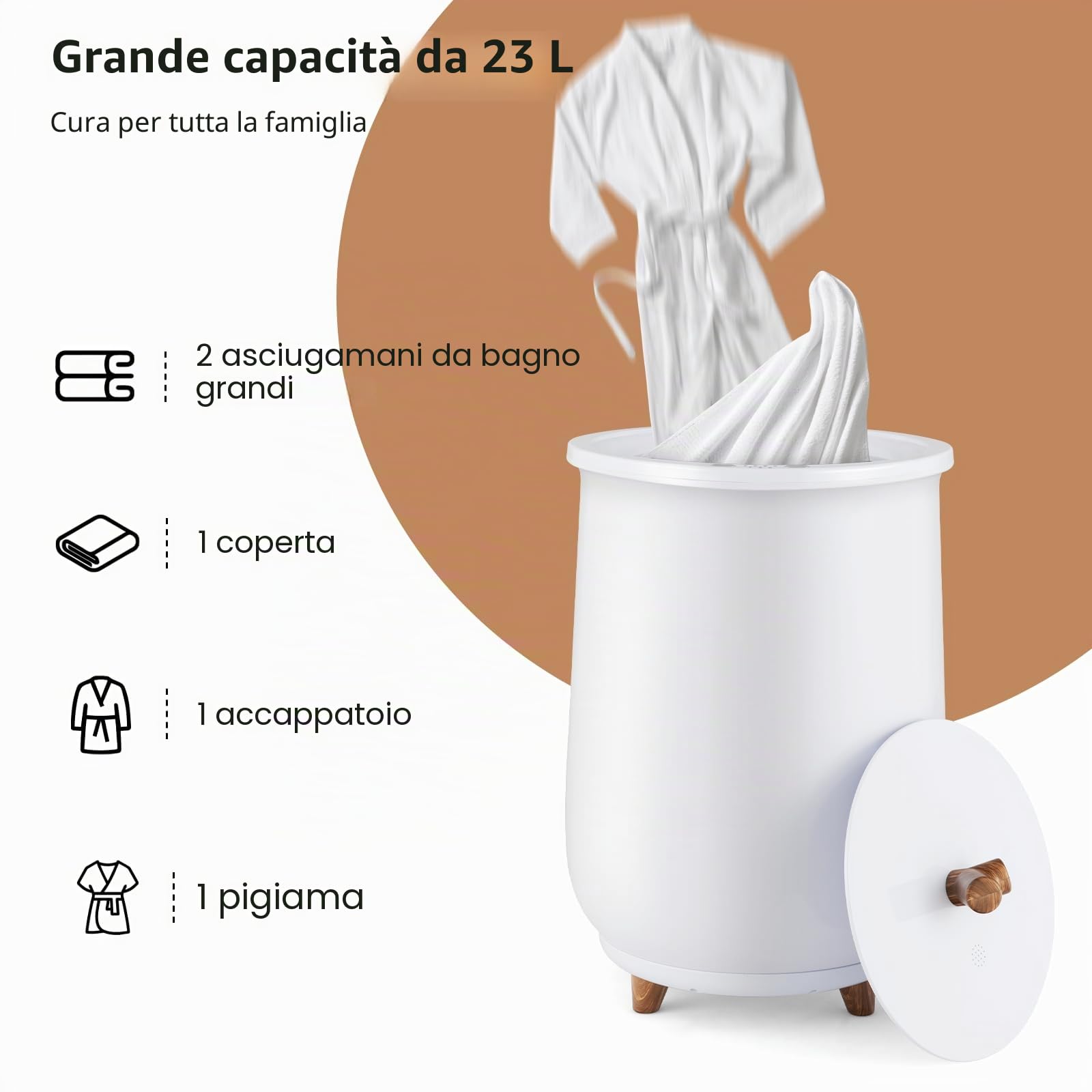 LIFEZEAL 23L Secchio Scaldasalviette Elettrico Bagno, 130℃, Rapido, Tempo e Temperatura Regolabili, Scalda Asciugamani, Salviette, Coperte, Vestiti, con Scatola Profumi, Auto-spegnimento (Bianco)