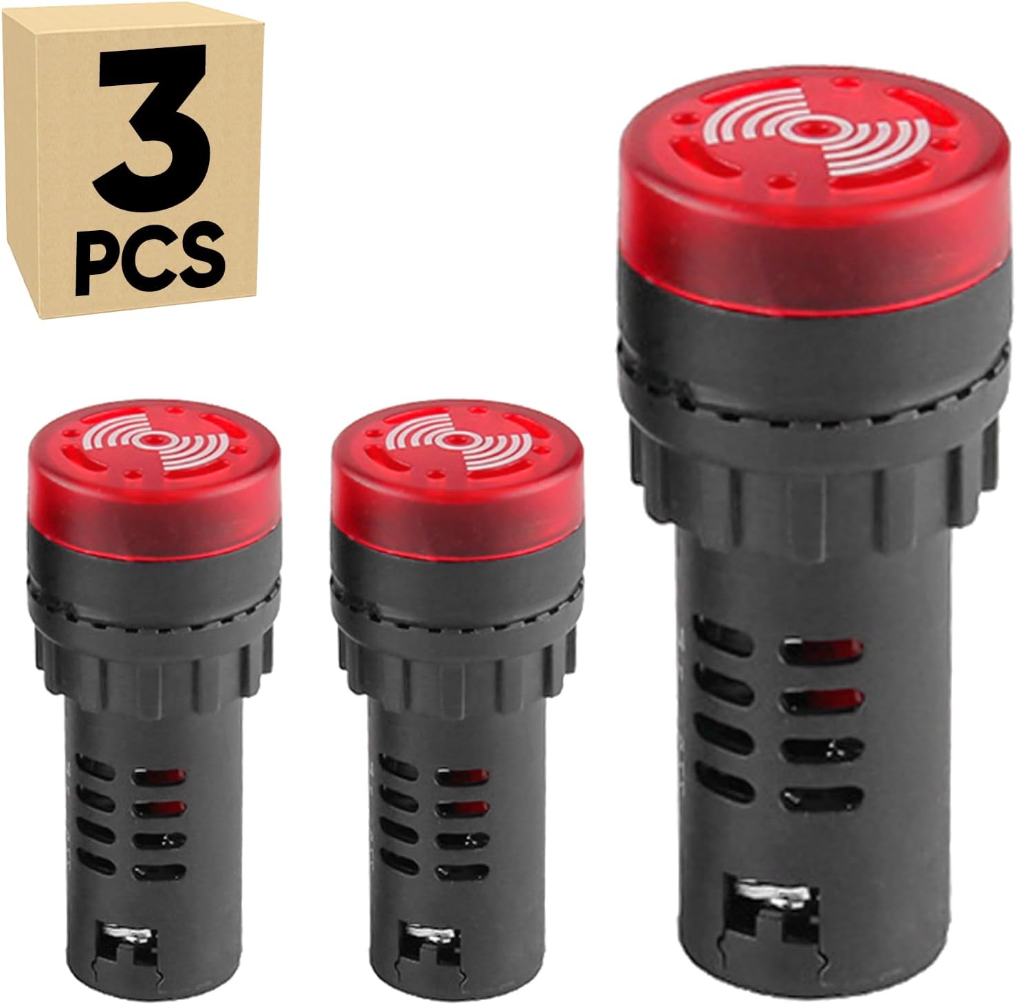 3-Pack 22mm 12V Buzzer with Red LED Lndicator Light Flash Alarm Beep Signal Intermittent Sound Panel Mount for Switch Electrical Control Panel AD16-22SM